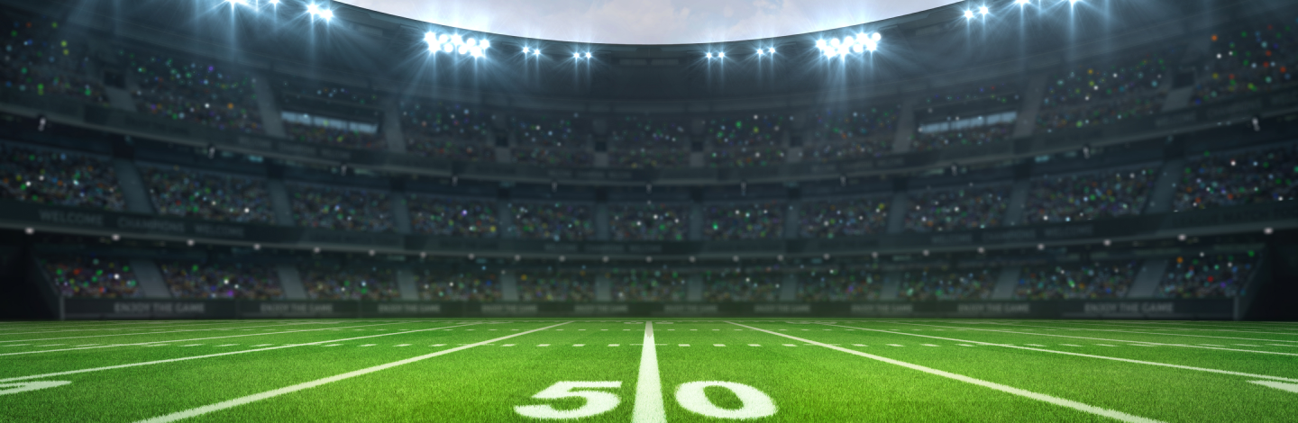 Interior of a football stadium from field level